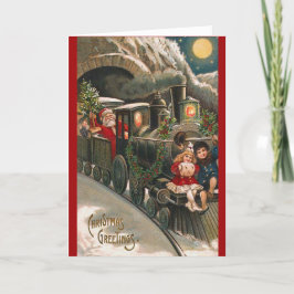 Festiva Tarjeta navideña Vintage de Santa Train