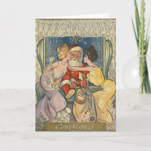 Festiva Tarjeta navideña virgen de Santa Kissing