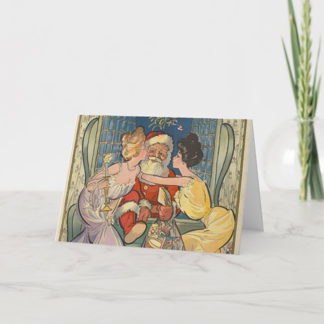 Festiva Tarjeta navideña virgen de Santa Kissing (Anverso)
