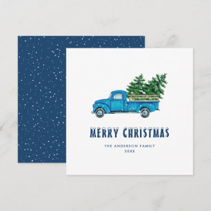 Festiva Tarjeta navideña Watercolor Blue Truck Merry