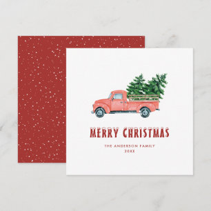 Festiva Tarjeta navideña Watercolor Red Truck Merry