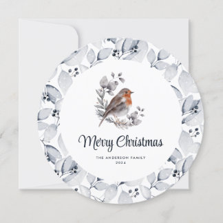 Festiva Tarjeta navideña Watercolor Robin Bird Classic Mer