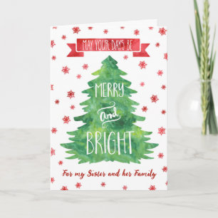 Festiva Tarjeta navideña Watercolor Sister y Family Merry