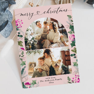 Festiva Tarjeta para Navidades fotográficos Rubor Pink Win