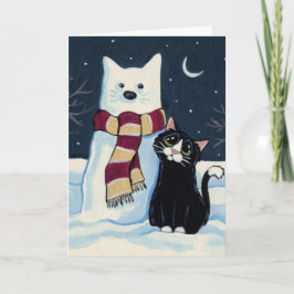 Festiva Tarjeta para Navidades nocturnos de gato y gato de