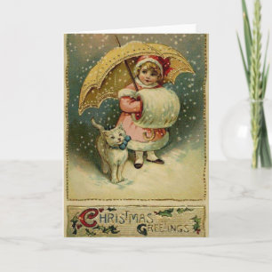 Festiva Tarjeta para niños y gatos victorianos en Navidade