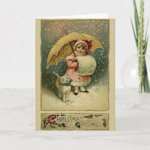 Festiva Tarjeta para niños y gatos victorianos en Navidade