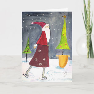 Festiva Tarjeta patinadora del día de fiesta de Santa