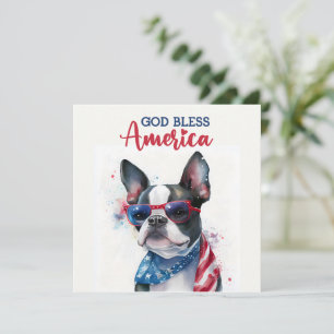 Festiva Tarjeta Patriótica Perro-Boston Terrier 4 de Julio