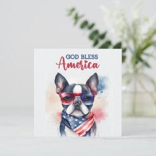 Festiva Tarjeta Patriótica Perro-Boston Terrier 4 de Julio