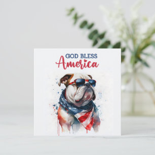 Festiva Tarjeta Patriótica Perro-Bulldog 4 de Julio