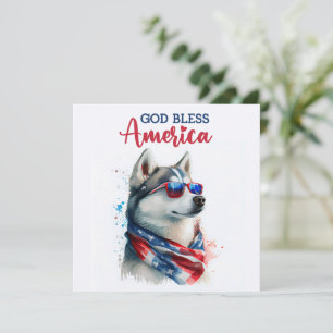 Festiva Tarjeta Patriótica Perro-Husky 4 de Julio