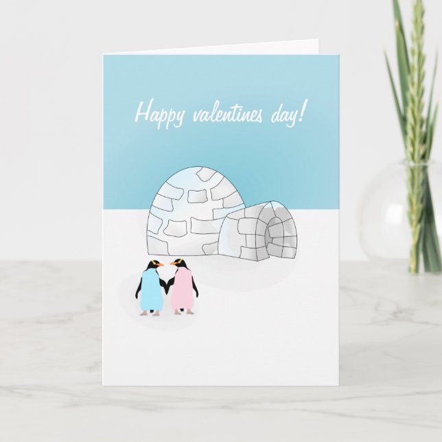 Festiva Tarjeta Penguin día de San Valentín (Anverso)