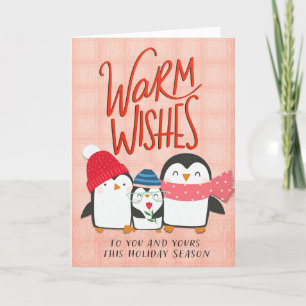 Festiva Tarjeta Penguin para Navidades con buenos deseos