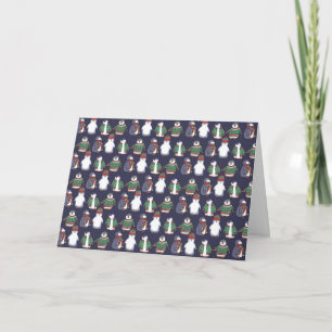 Festiva Tarjeta Penguins de invierno, personalizable.