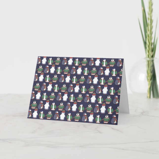 Festiva Tarjeta Penguins de invierno, personalizable. (Anverso)
