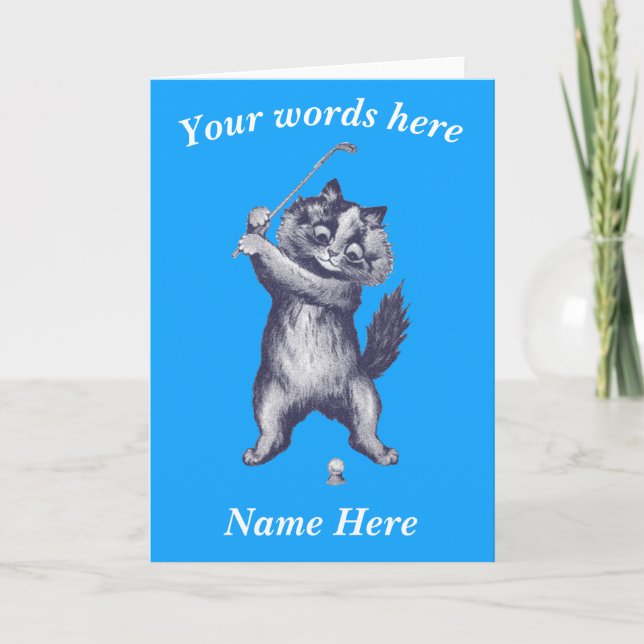 Festiva tarjeta personalizable de gatos de golf divertidos (Anverso)