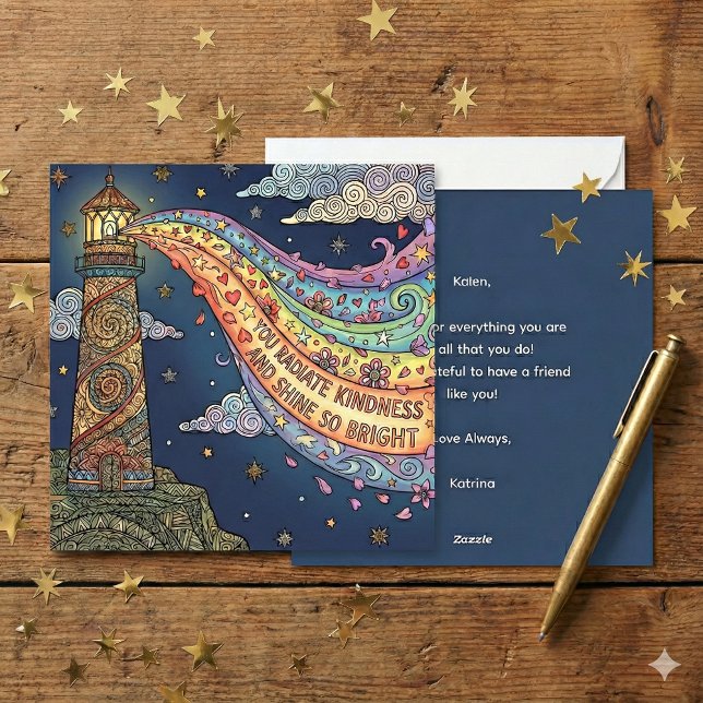 Festiva Tarjeta personalizada de empoderamiento 'Irradias  (Empower someone special with this, "You radiate kindness and shine so bright" personalized card! )