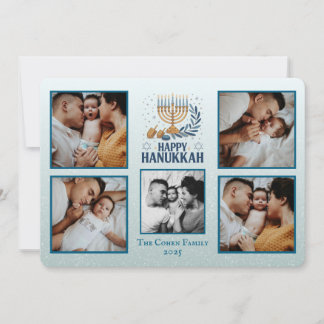 Festiva Tarjeta personalizada de Feliz Janucá con 5 fotos