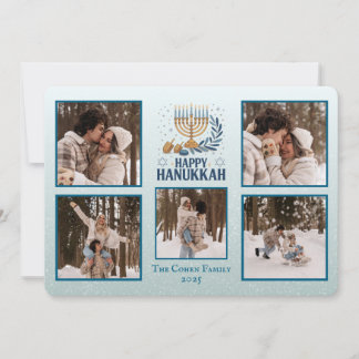 Festiva Tarjeta personalizada de Feliz Janucá con 5 fotos