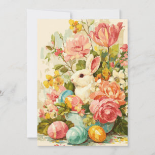 Festiva Tarjeta personalizada de Pascua con flores y conej