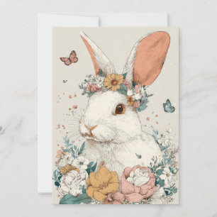 Festiva Tarjeta personalizada de Pascua con flores y conej