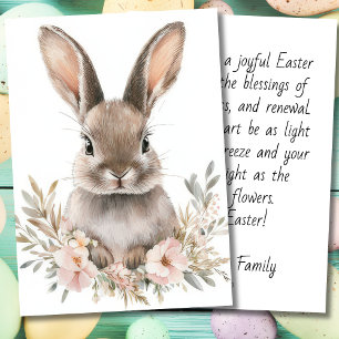 Festiva Tarjeta personalizada de Pascua con flores y conej