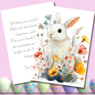 Festiva Tarjeta personalizada de Pascua con flores y conej