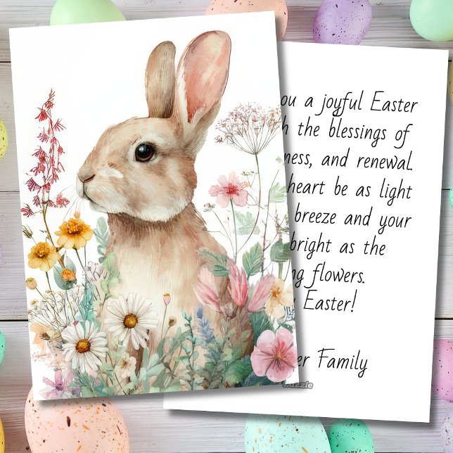 Festiva Tarjeta personalizada de Pascua con flores y conej (Subido por el creador)