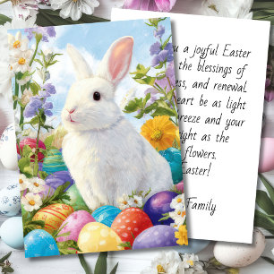 Festiva Tarjeta personalizada de Pascua con flores y conej