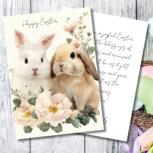 Festiva Tarjeta personalizada de Pascua con flores y conej