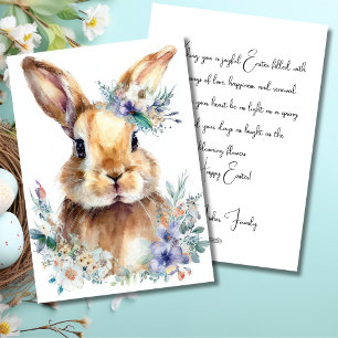 Festiva Tarjeta personalizada de Pascua con flores y conej