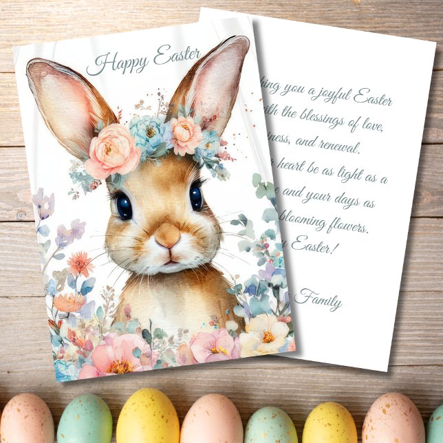 Festiva Tarjeta personalizada de Pascua con flores y conej (Subido por el creador)