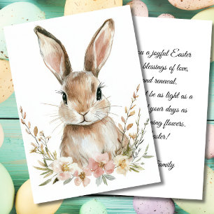 Festiva Tarjeta personalizada de Pascua con flores y conej