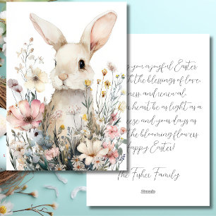 Festiva Tarjeta personalizada de Pascua con flores y conej