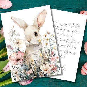 Festiva Tarjeta personalizada de Pascua con flores y conej