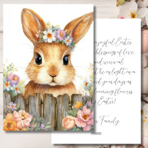 Festiva Tarjeta personalizada de Pascua con flores y conej