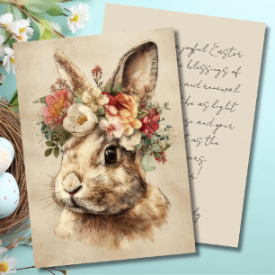 Festiva Tarjeta personalizada de Pascua con flores y conej