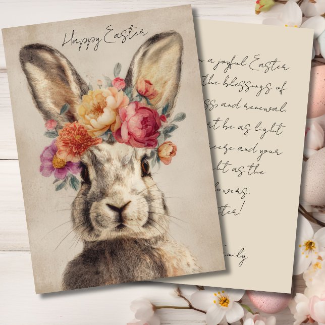 Festiva Tarjeta personalizada de Pascua con flores y conej (Subido por el creador)