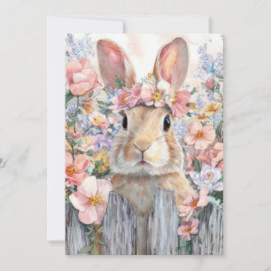 Festiva Tarjeta personalizada de Pascua con flores y conej