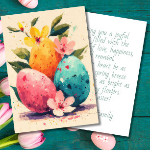 Festiva Tarjeta personalizada de Pascua con flores y huevo
