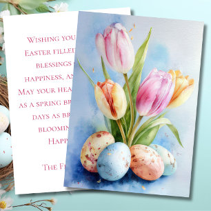 Festiva Tarjeta personalizada de Pascua con flores y huevo