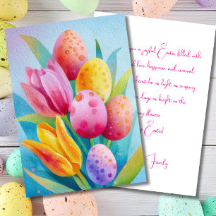 Festiva Tarjeta personalizada de Pascua con flores y huevo