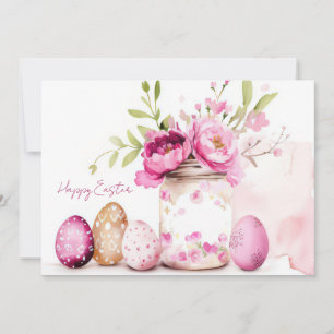 Festiva Tarjeta personalizada de Pascua con huevos y flore