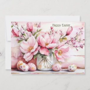 Festiva Tarjeta personalizada de Pascua con huevos y flore