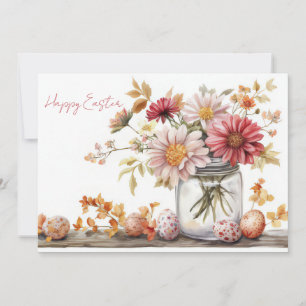 Festiva Tarjeta personalizada de Pascua con huevos y flore