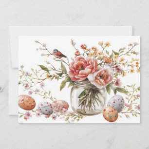 Festiva Tarjeta personalizada de Pascua con huevos y flore