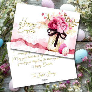 Festiva Tarjeta personalizada de Pascua con huevos y flore