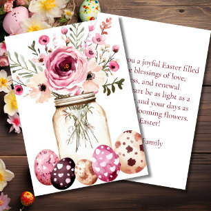 Festiva Tarjeta personalizada de Pascua con huevos y flore
