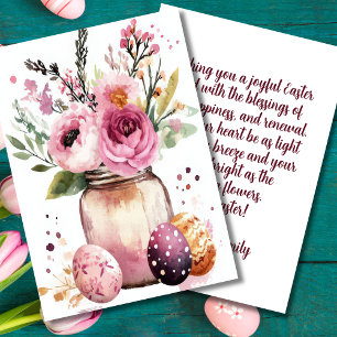 Festiva Tarjeta personalizada de Pascua con huevos y flore